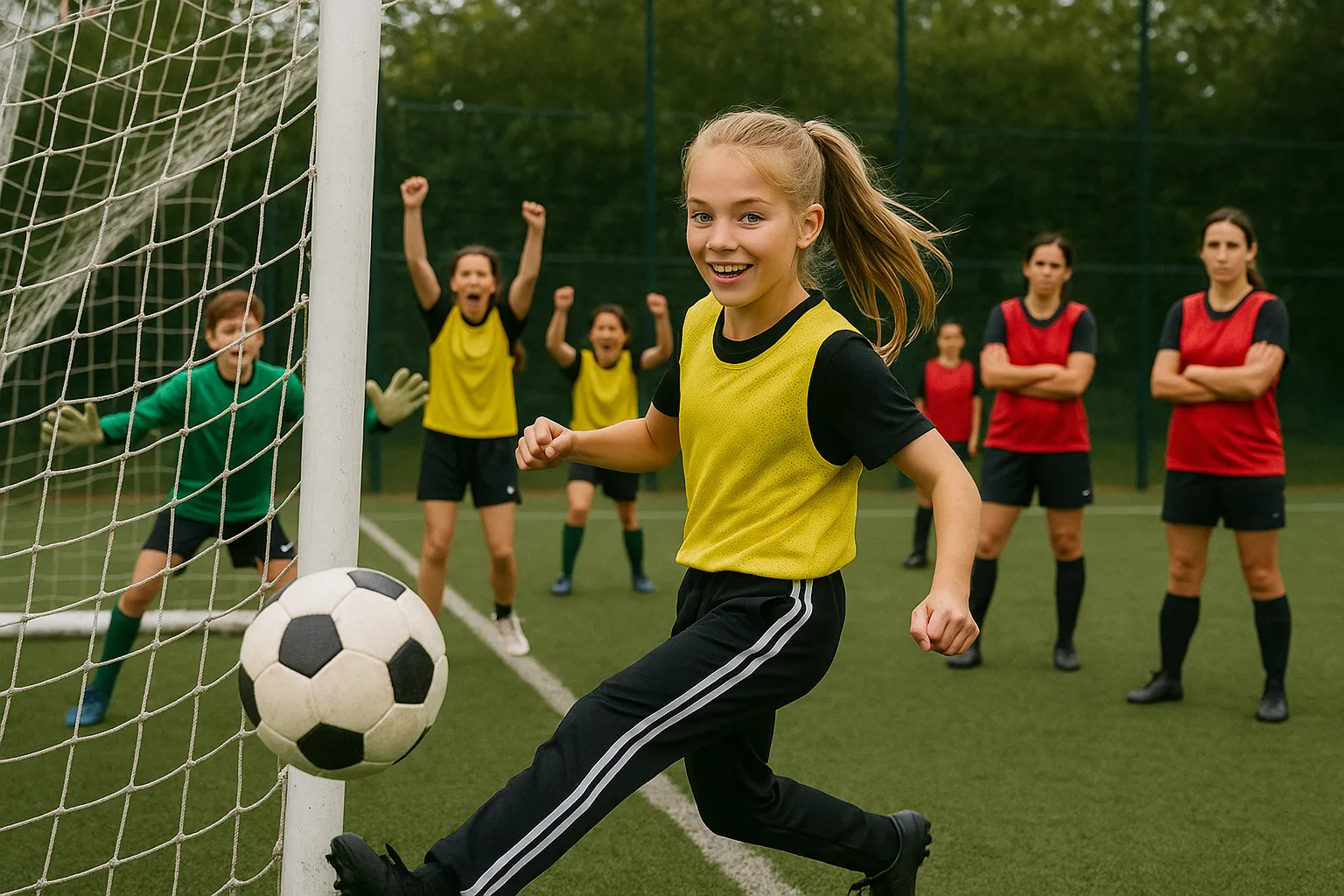 Ai generated image of girl playing football